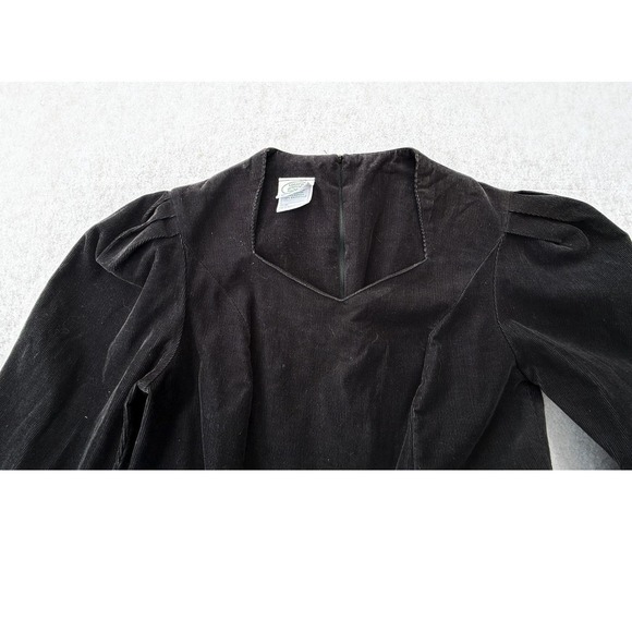 Laura Ashley Black Corduroy Long Puff Sleeve Midi Dress Size 10 Romantic Cottage - Picture 16 of 16